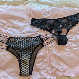 Victoria's Secret Black Lack Thongs Lot of 2 NWT
